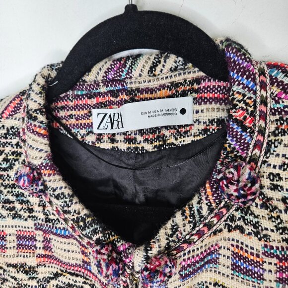 ZARA Jacquard Jacket Sz M Cropped Multicolor Boho Bohemian Multicolor - Picture 6 of 12